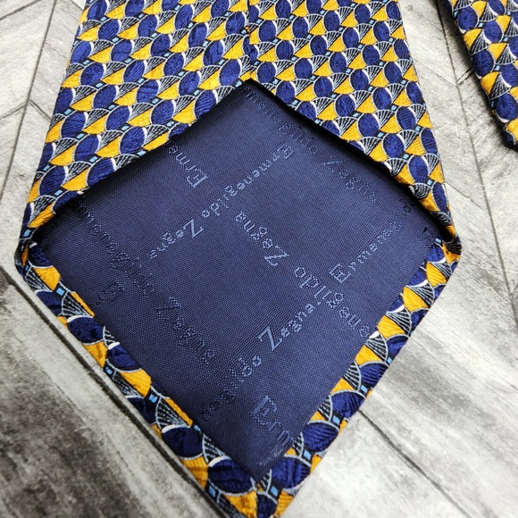 Ermenegildo Zegna Exclusive Design Tie Blue Gold Geometric Silk Necktie‎ Italy - Picture 7 of 12